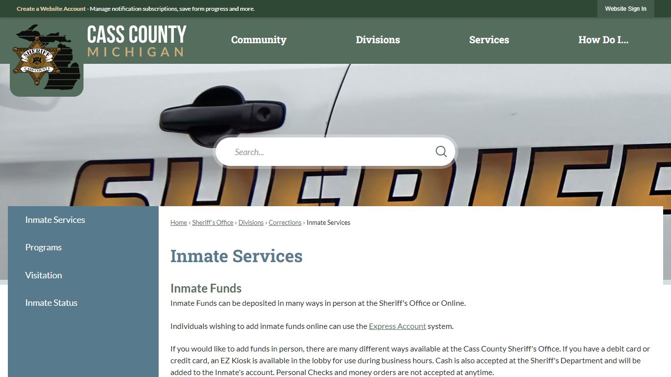 Inmate Services | Cass County, MI